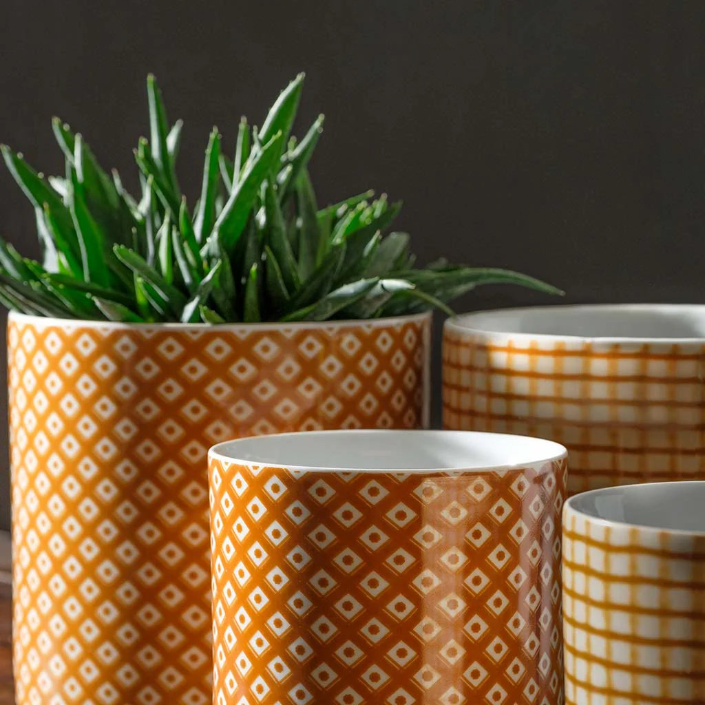 Parquet & Tattersall Planter, Cylinder || Harvest Gold & White - Image 2
